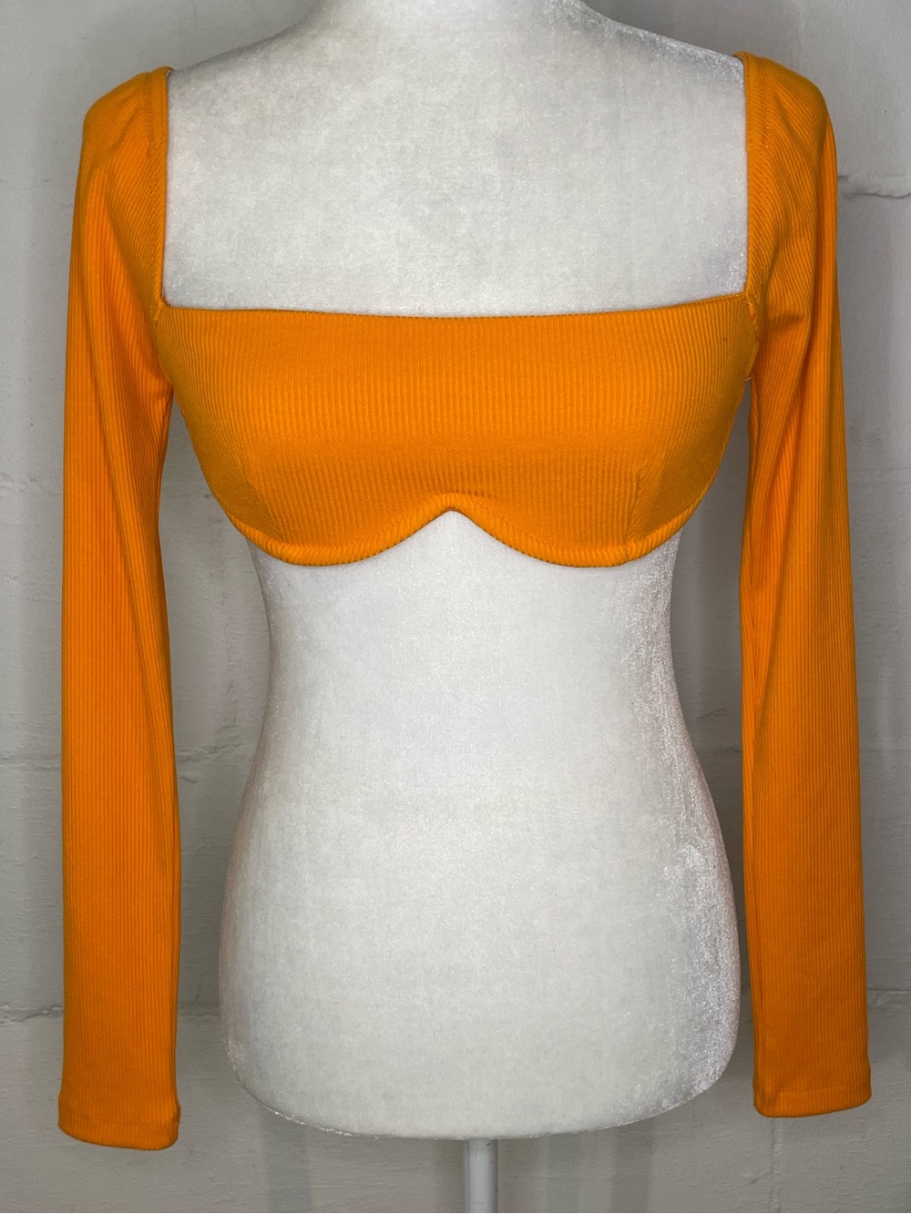 Princess Polly Bright Orange Ribbed Long-Sleeve Underbust Crop Top